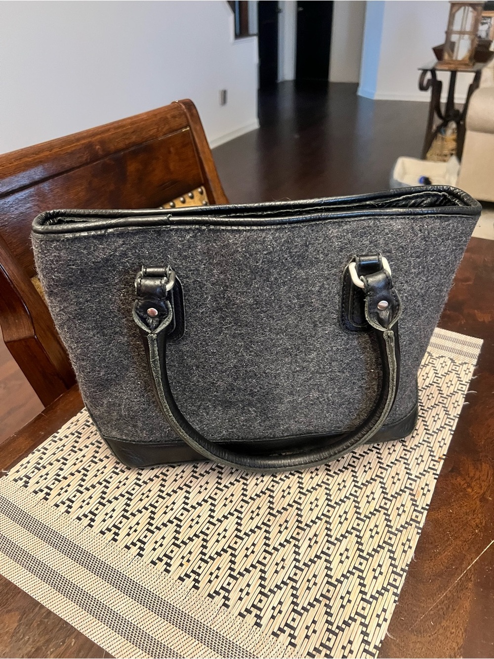 LL Bean Gray Felt Tote Bag with Black Trim